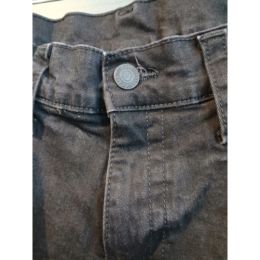 True Religion Geno Relaxed Slim Jeans Mens 36 Black Cut Off  Horseshoe READ